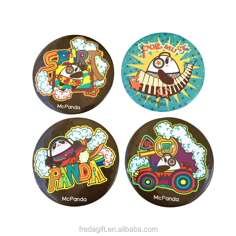 Custom Printed Logo Pin On Tin button Badge wIth tinplate Backing