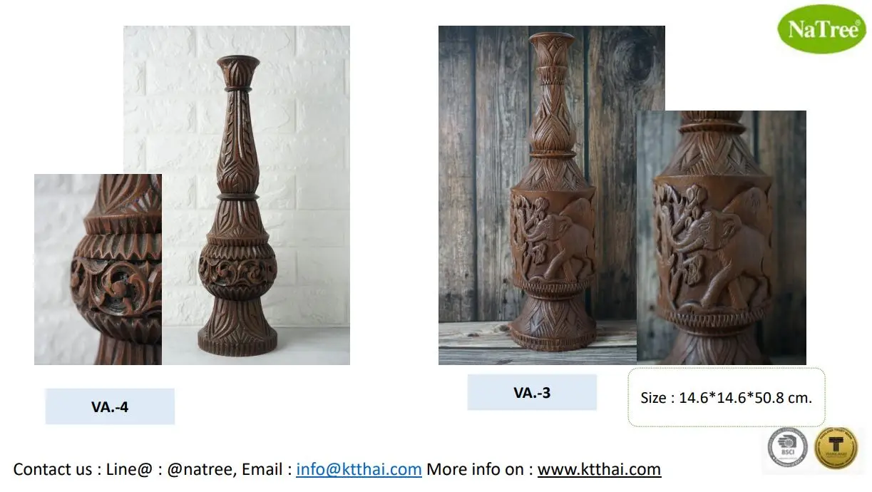 Natree carving vase candle holder kitchenware Cookware wood carving vases for home decor