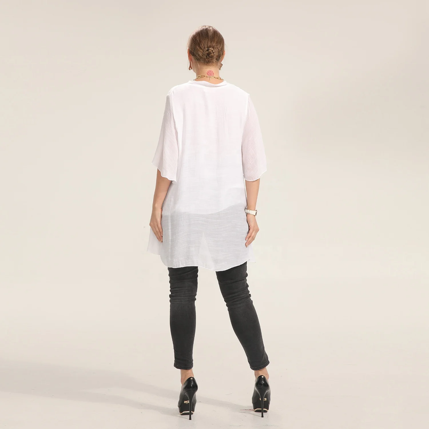 Simple Design Bow Tie Collar Yellow Color Half Sleeve Casual Dress Double Layers Wholesale Fashion Clothing