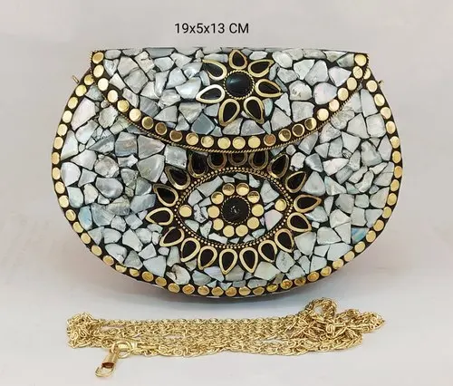 
ETHNIC VINTAGE INDIAN MOSAIC METAL CLUTCH PURSE AT LOW PRICE BY ART ASSEMBLY 