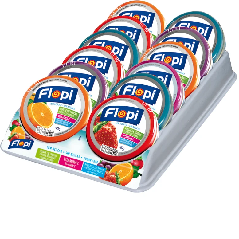 9582 - Flopi Orange, Cherry, Strawberry, Grape, Fruit Mix Sugar Free Hard Candy 40g 48x10un