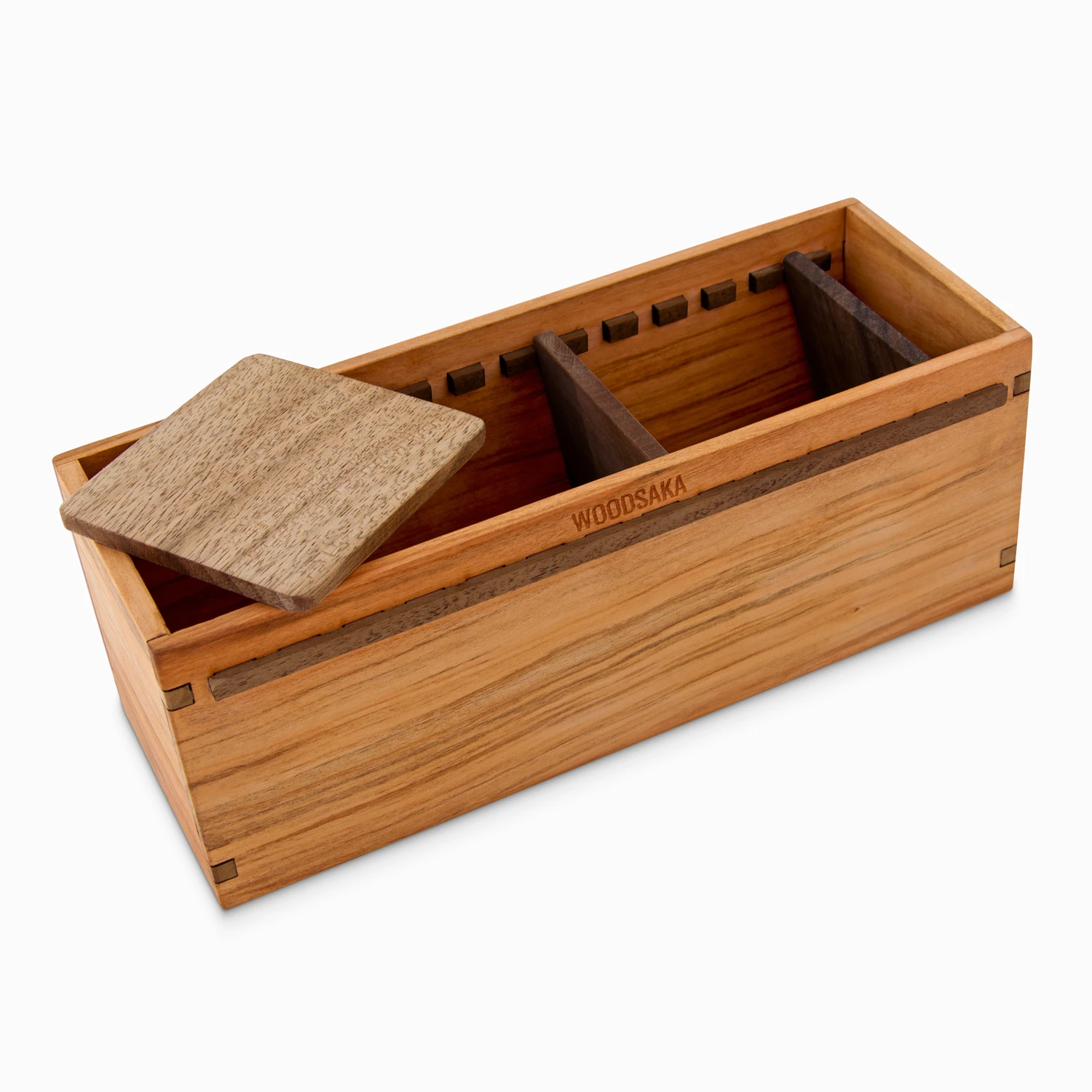 
Trey V2 Adjustable Three-Section Pencil Box - Cherry & Walnut - WOODSAKA I Pen Organizer I Desk Accessories 