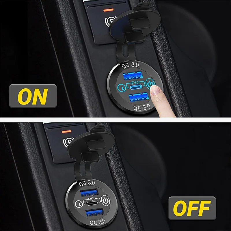 New Arrived Marine Auto RV Dc 12v Fast Charger Type-c USB Qc3.0 Dual USB Car Socket USB Car Charger