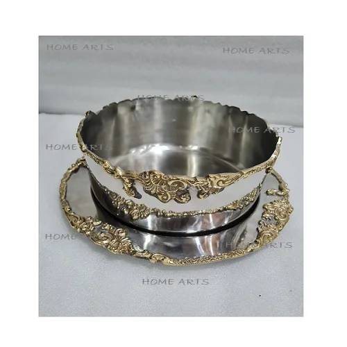 Aluminium Chocolate Bowl With Plate Round Shape Nickel Polished Chocolate Bowl For Sale