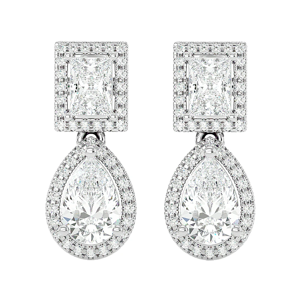 Natural Diamond Embedded 10K White Gold Diamond Earring Beautiful Solitaire Earring Supplier