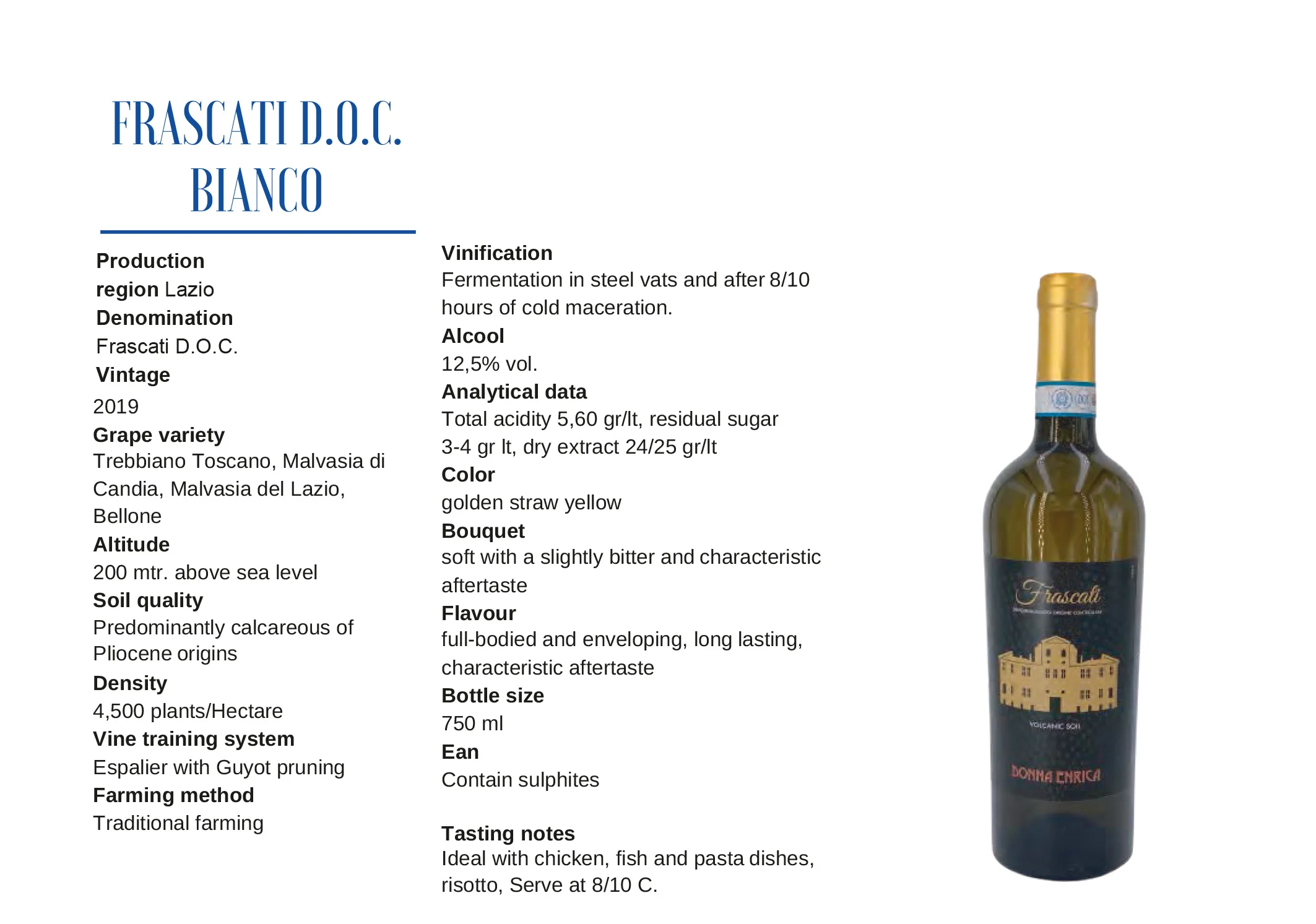 Top Quality Italy Lazio White WIne Frascati DOC ideal with pasta fish and risotto