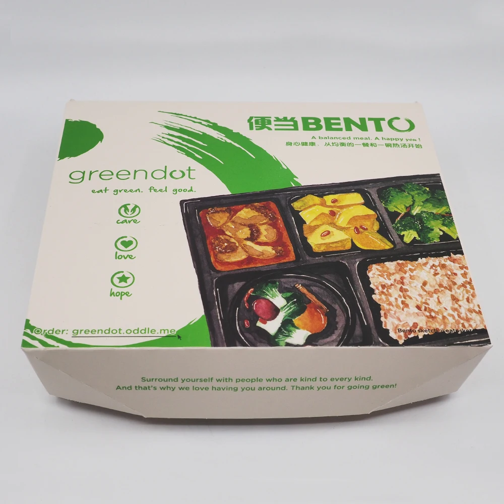  Индивидуальная картонная упаковка для пищевых продуктов матовая ламинированная биоразлагаемая прямоугольная коробка завтрака с разделителем