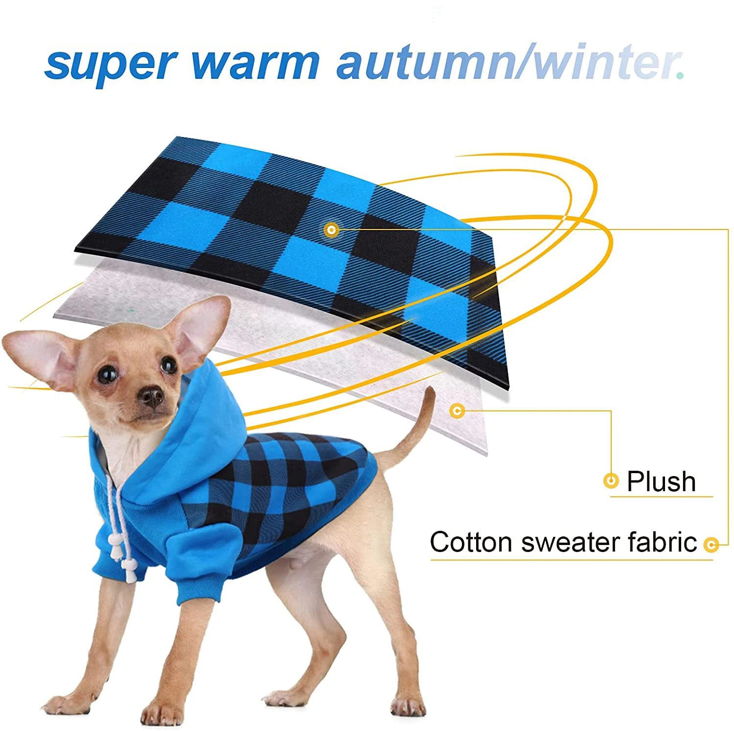 Plaid Dog Hoodie for Small Medium Dogs Soft Cotton Pet Clothes Sweaters Coat for Autumn/Winter Cold Weather/Spring