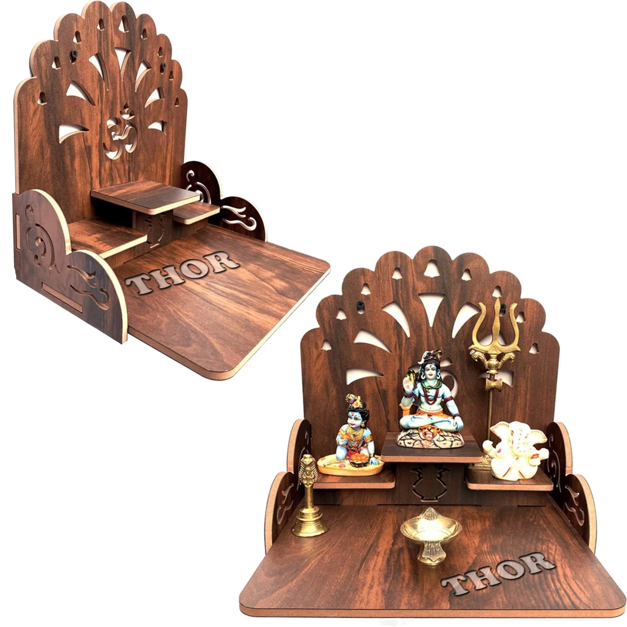  Дизайнерский деревянный храм // Pooja Mandir/Pooja ручная работа Коричневый Полированный магазин храмов и офисный Декор