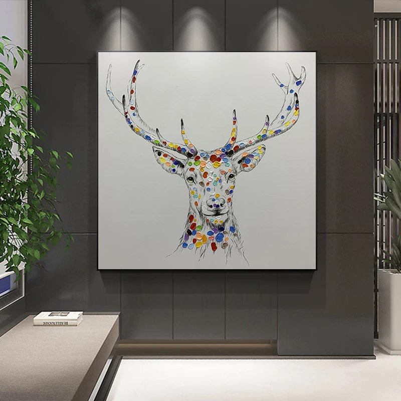  Poster Wall Picture Modern Painting Animal White Deer Canvas Artist Home