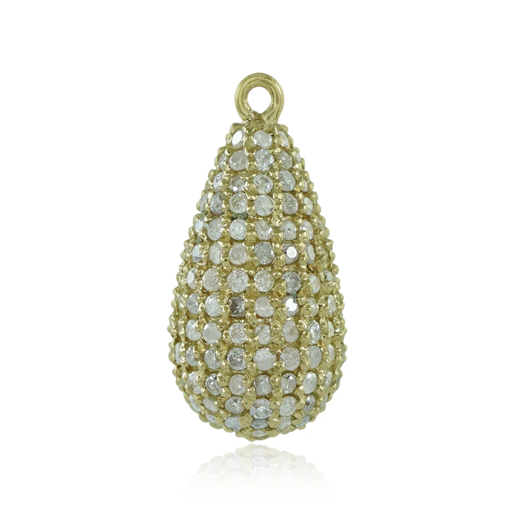 Natural Pave Diamond 14k Gold Pear Shaped Designer Teardrop Finding Component Jewelry