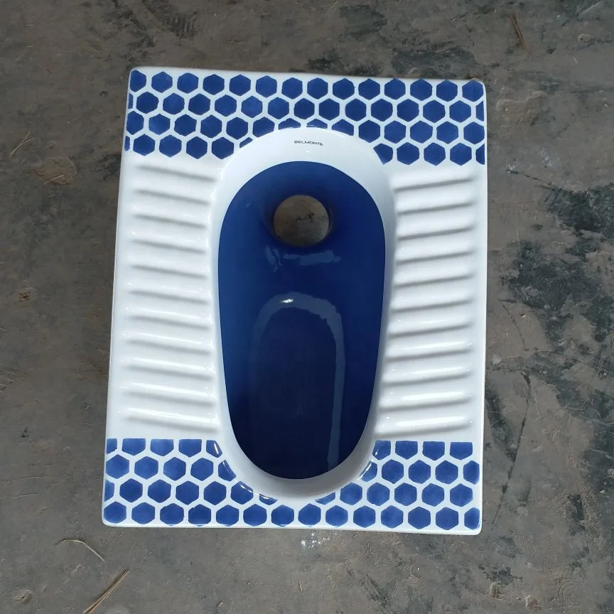 Designer Special Blue and White Double Color Water Closet Toilet Commode - Squatting Pan WC, Porcelain Sanitary Ware Orissa Pan
