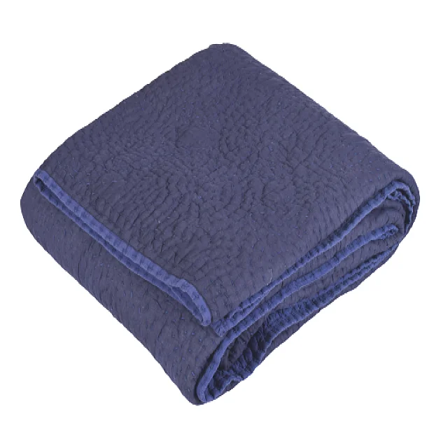 Индийский ручной работы темно-синее хлопковое Кантха, одеяло, покрывало