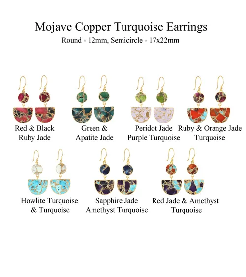 Elegant fashion red & black mojave copper turquoise hook dangle earrings  24k gold plated handmade drop dangle earrings jewelry