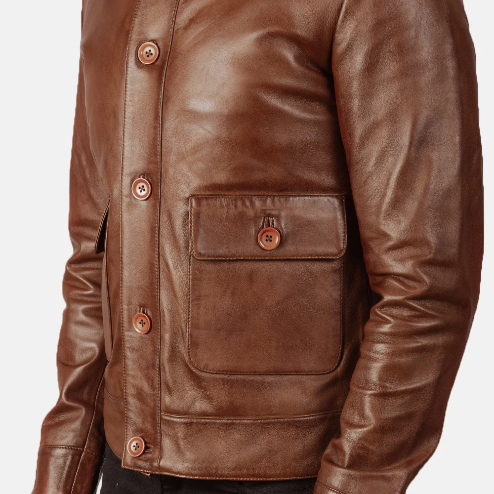 Columbus Brown Leather Bomber Jacket made by Genuine Cowhide for mens  women kids sheep Leather jacket cow leather jacket Goat