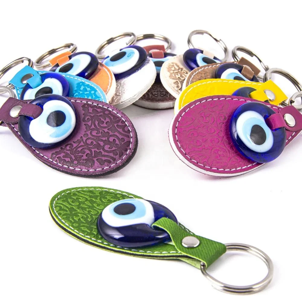 Evil Eye Beaded Imitation Leather Key Chain From Turkey