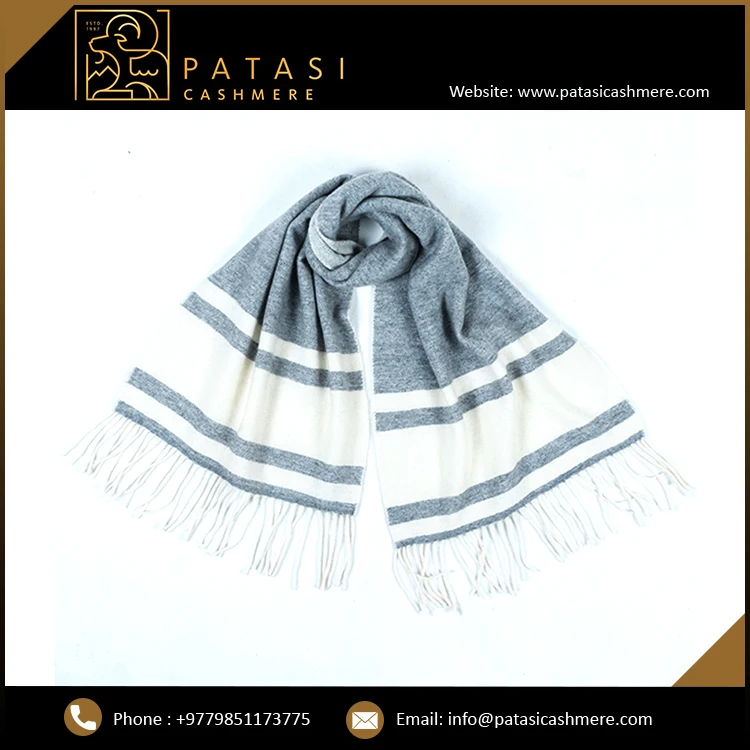 Winter Wear Women Scarves Thick Felted Cashmere Scarf With Stripe Pattern Ready To Ship