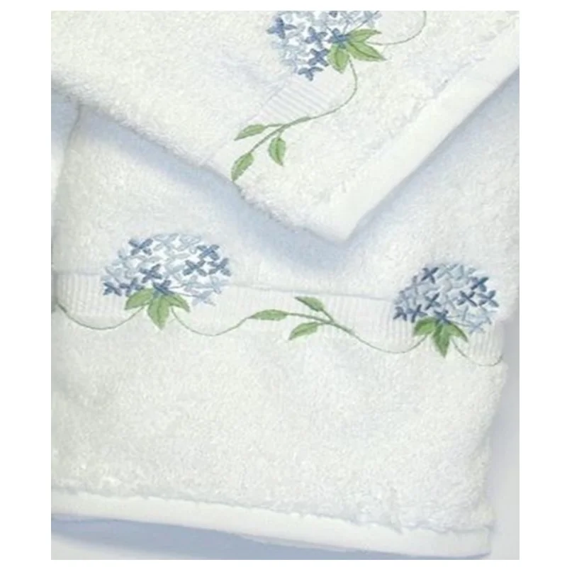 Embroidery Blue Hydrangea Design Hand Towels High Quality Terry Cotton Embroidery Bath Towels Quang Thanh Embroidery