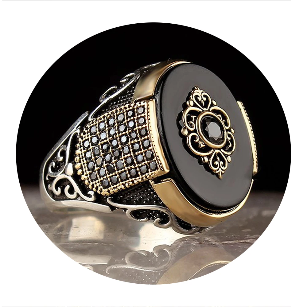 
925 Sterling Silver Men Ring Jewelry Black Onyx and Zircon Stone Mens Classic men ring 