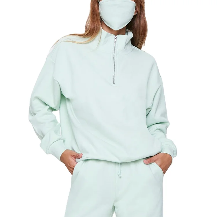 Unique design Ladies raglan Long Sleeve winter fashion warm pullover oversize trendy customized hot sale half zip up Hoodies oem