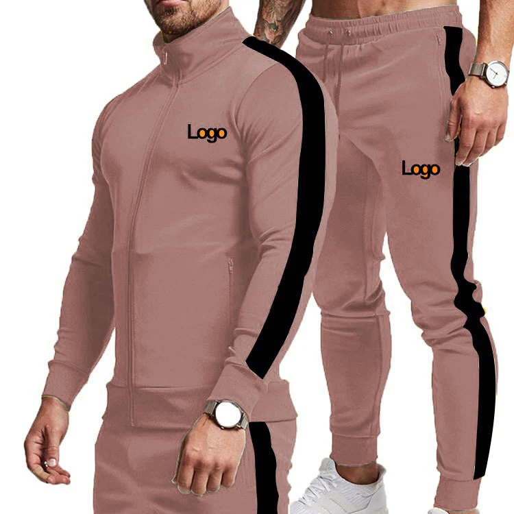new design custom private label nylon reflective stripe 2 piece sets zipper jogging tracksuit for men