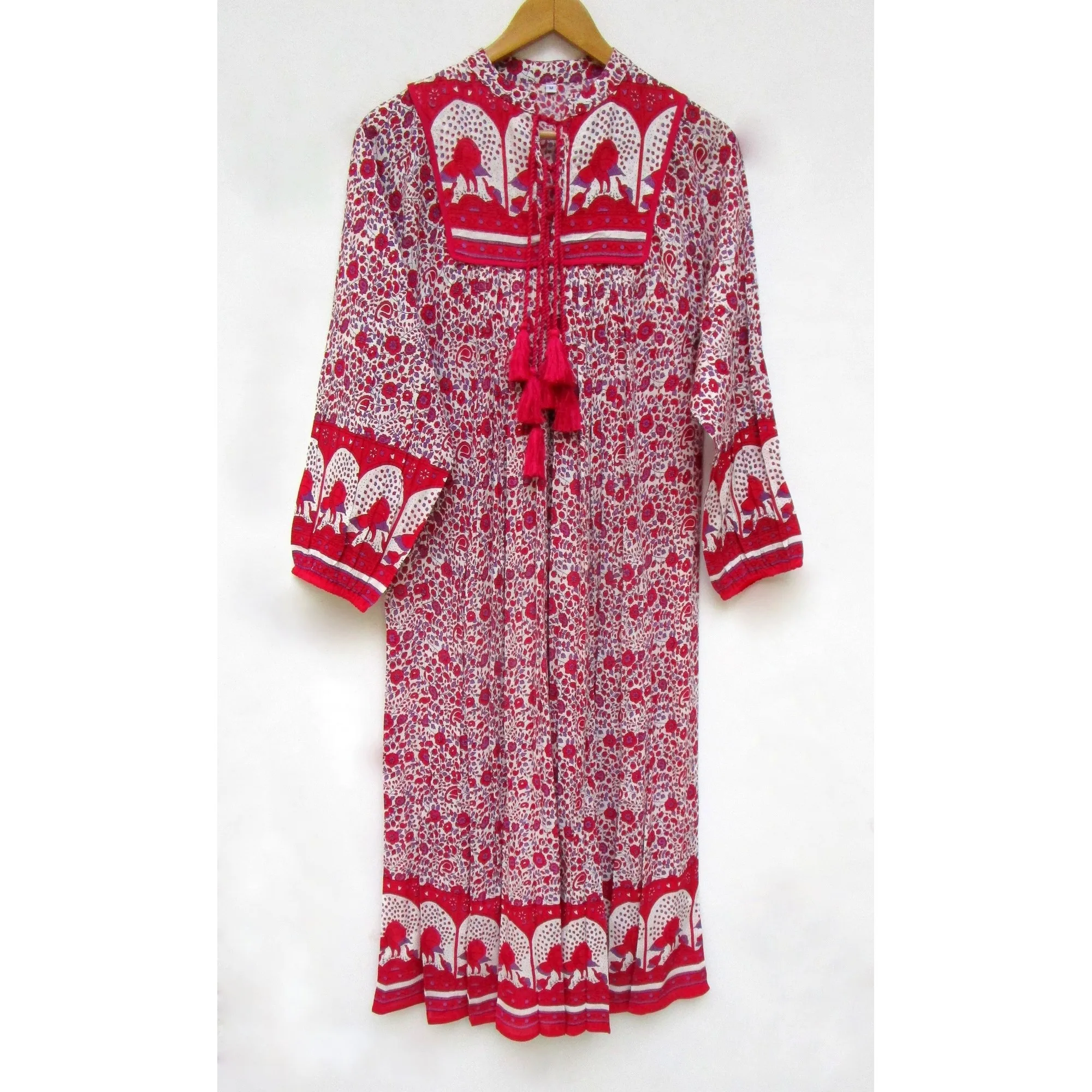 pink liberty floral printed rayon long maxi dress - Indian style collared neck maxi dress  -long sleeve maxi dress