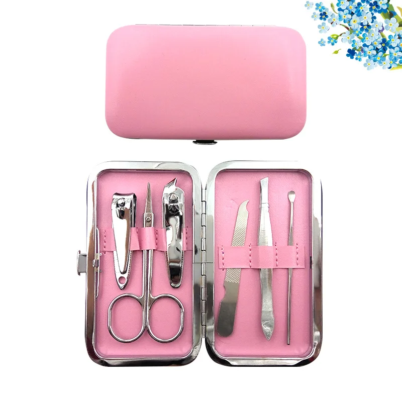 Набор для маникюра из нержавеющей стали, 6 шт., набор инструментов для маникюра в цветном полиуретановом чехле