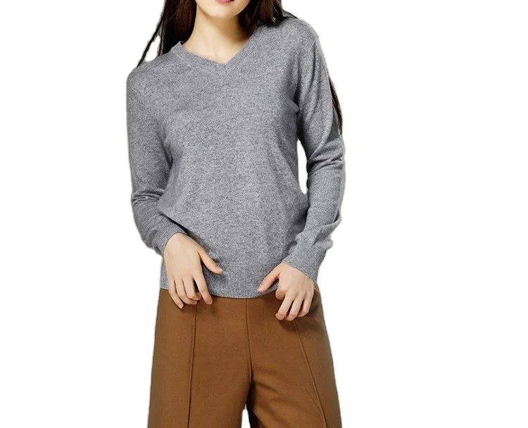 v neck knitted customized long sleeve sweater