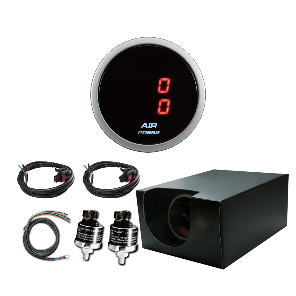 200PSI red light Universal car and Smoked lens auto dual air pressure gauge