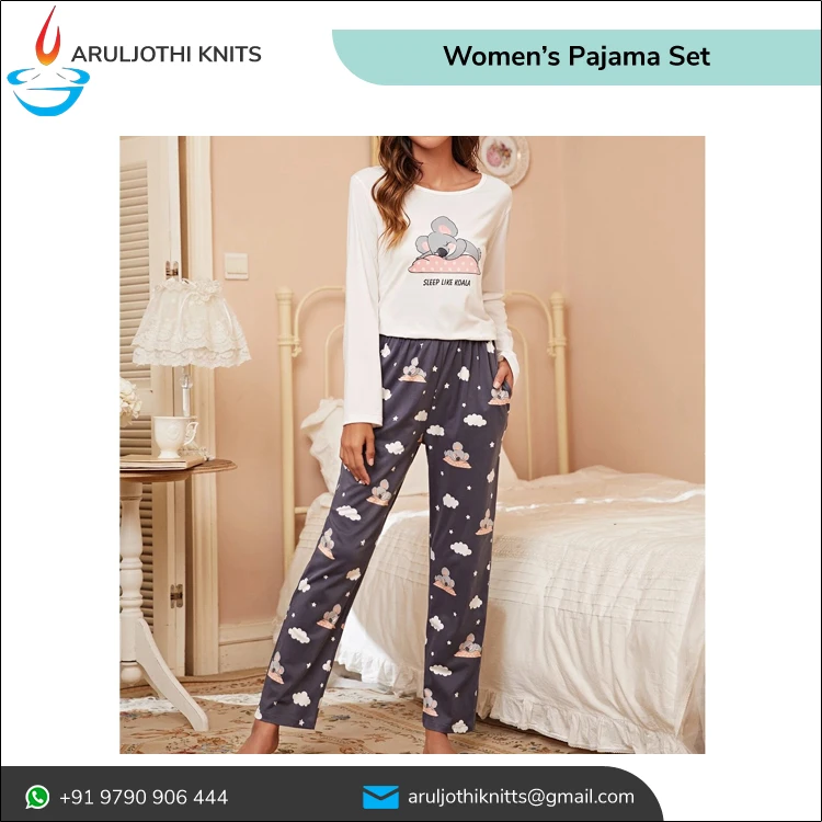 Custom Printed Sleepwear Lounge Wear Women Long Full Length Pajama Set 100% Cotton sleep & Loungewear clothes