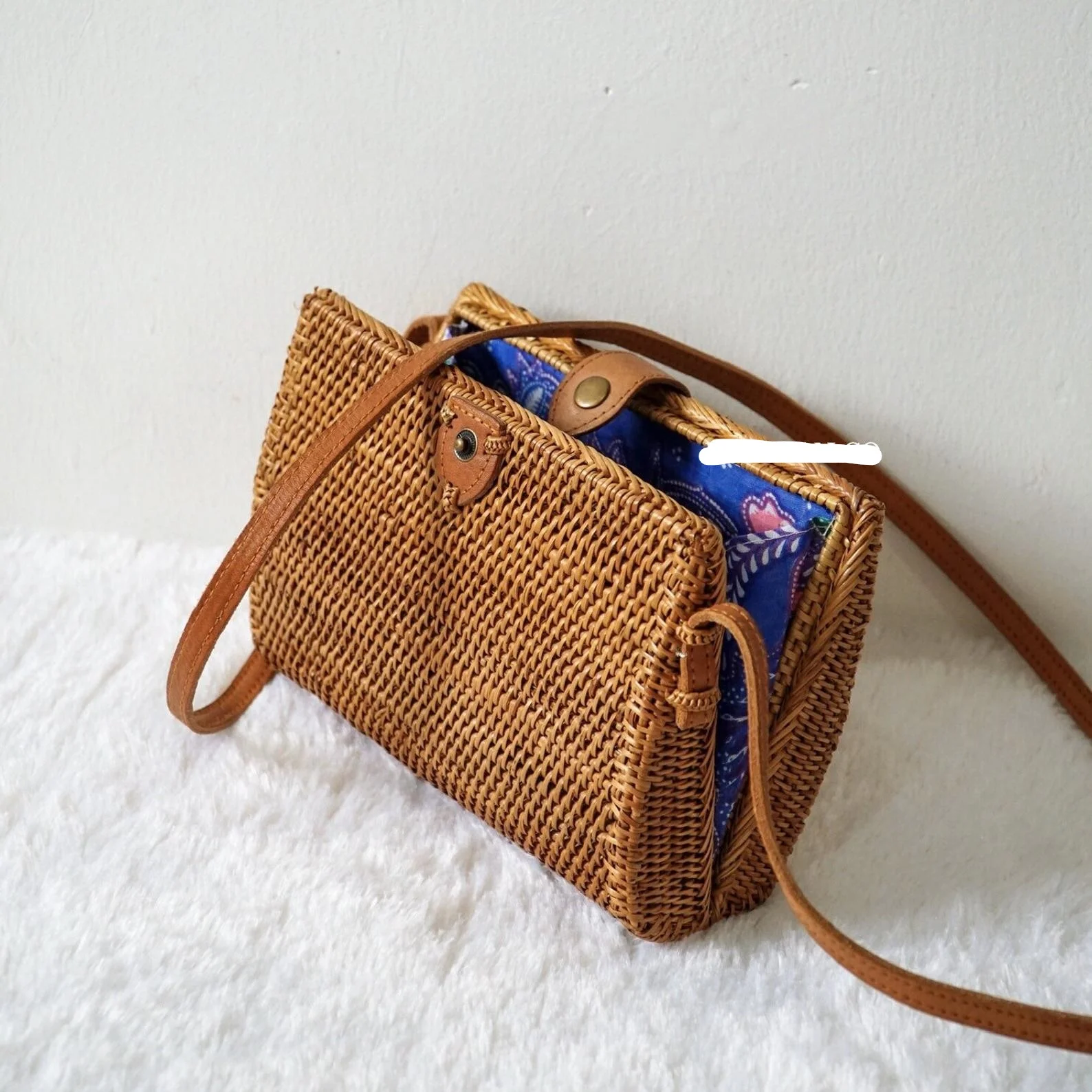 Unique rectangle hot sale rattan bag indonesia sustainable rattan woven box handbags with handle
