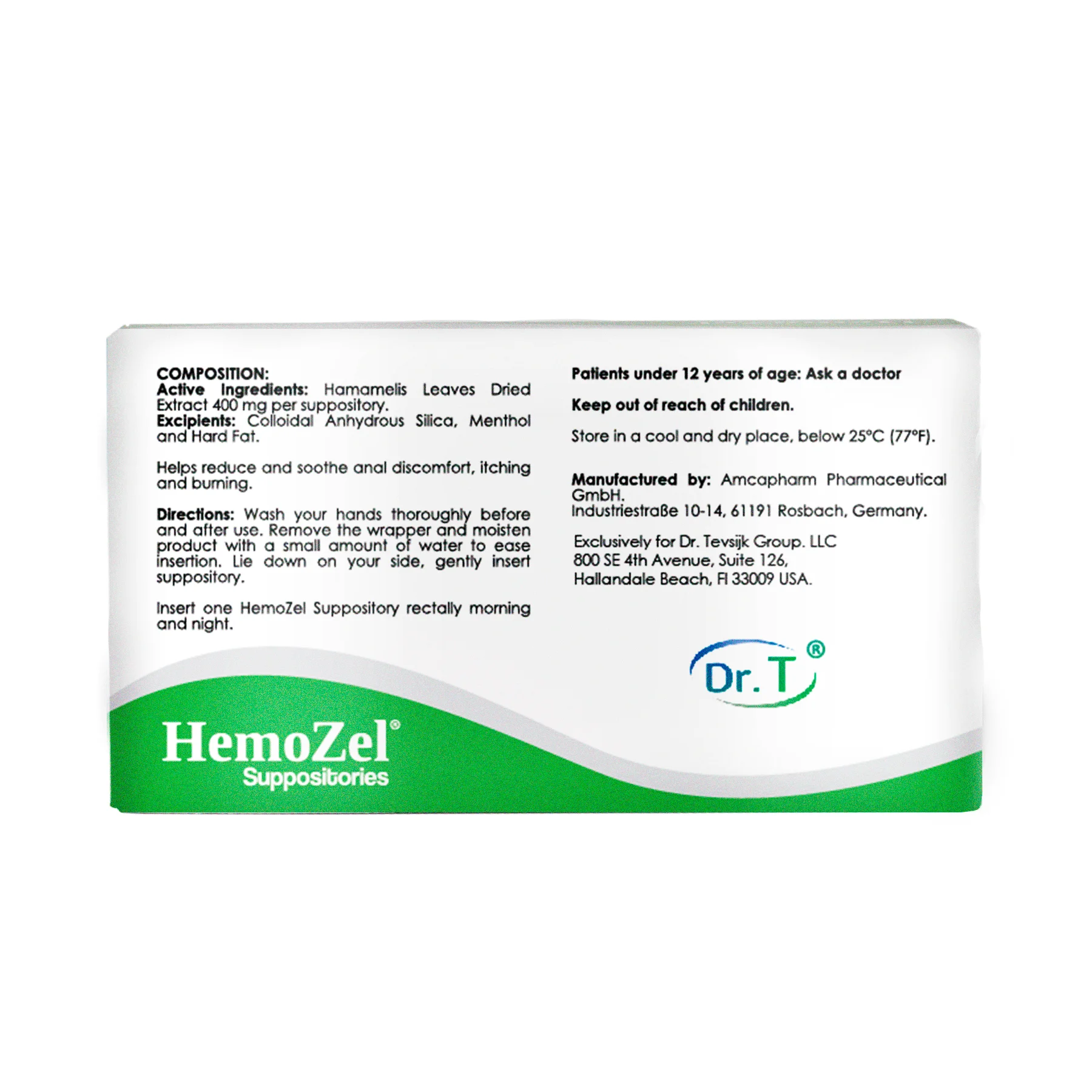  Суппозиторы геморроя HemoZel 10 шт.-400 мг хамамелис для лечения симптомов