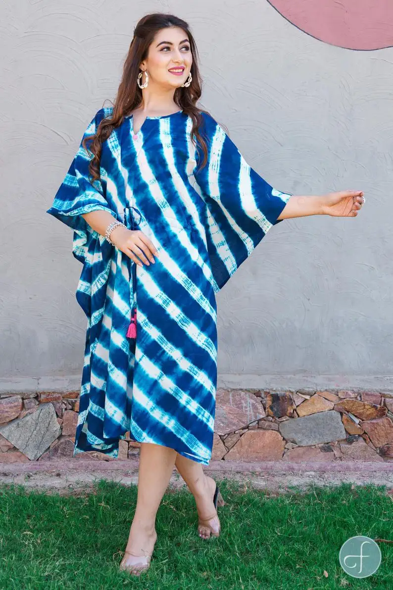 
India Boutique Wholesale Tie Dye Print Women Clothing Beachwear Indian Cotton Kaftan Silk Dress 