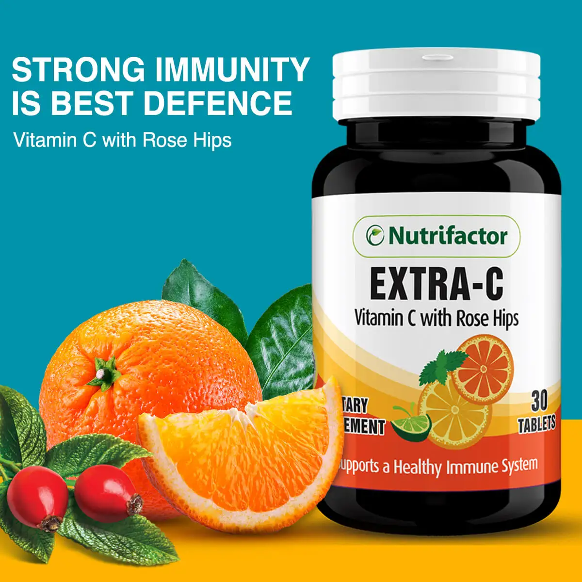 
EXTRA-C Halal Food Supplements Vitamin C 500mg Rosehips Extract 50mg Supports Immune System Nutrifactor Healthcare Product 