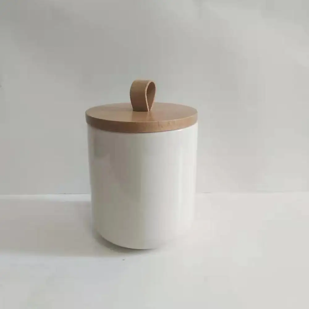 Grey Ceramic candle jars with Leather lid