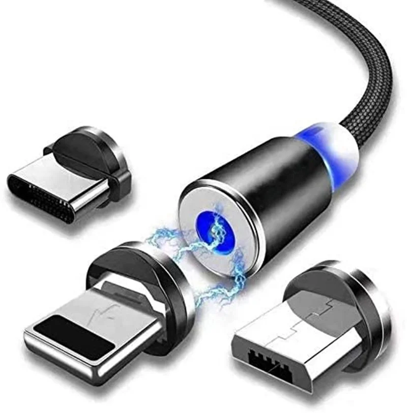  Umigi быстрой зарядки USB кабель с нейлоновой оплеткой 360 Вращающийся синий свет 3 в 1 Магнитный usb-кабель для передачи данных адаптер объектива камер Micro Lightning Type
