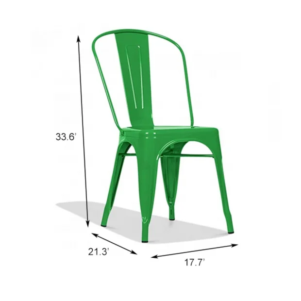 Vintage Industrial Bistro Cafe Stackable Metal Chair French Style Hotel Dining Chair Restaurant Metal Iron Chair in Green Finish