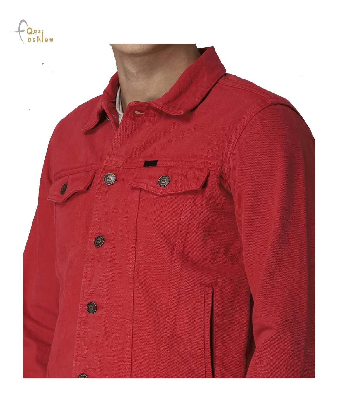 Red Color Men Jeans Jackets OEM Fashion Men Denim Long Sleeves With Front Pocket Jeans Jackets