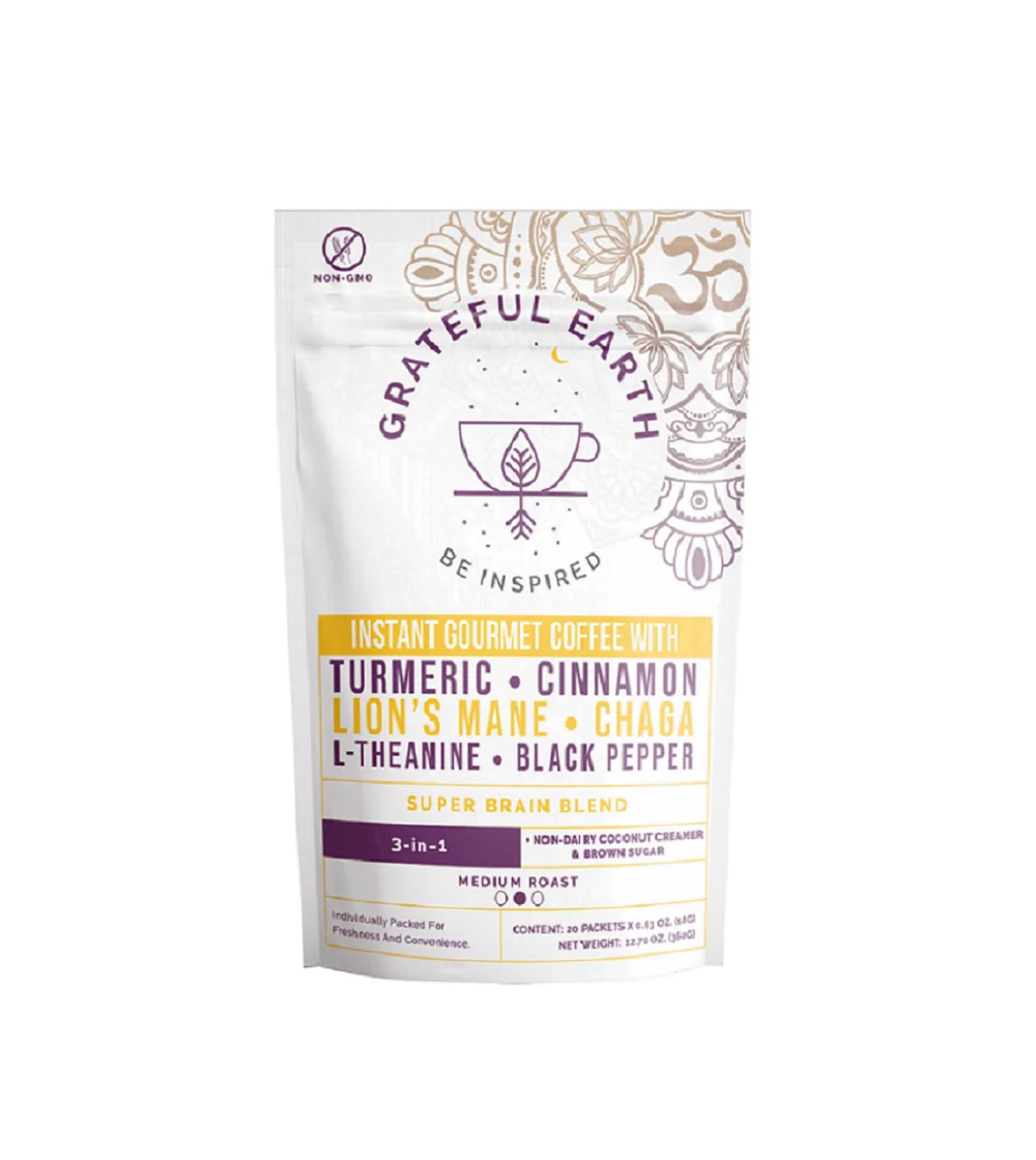 Grateful Earth Super Brain Blend 3 в 1, мгновенный изысканный кофе с куркумой корицей