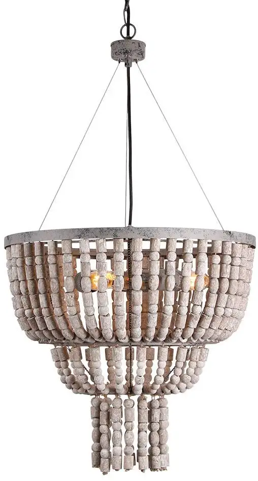 Metal  White  Wash Wood Beads Chandelier