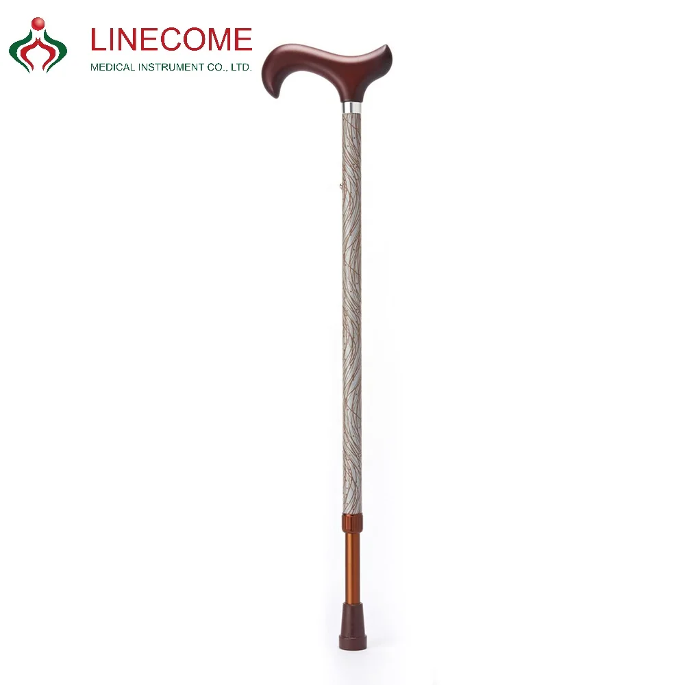 Adjustable Reflective Aluminum Crutches Lightweight Cane Walking Stick For Elderly and Handicapped Brown LCMS-225-RFBRFL