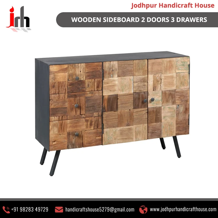 Bulk Selling Industrial & Vintage Furniture Wood Residential Storage Cabinet Wooden Sideboard 2 Doors 3 Drawers