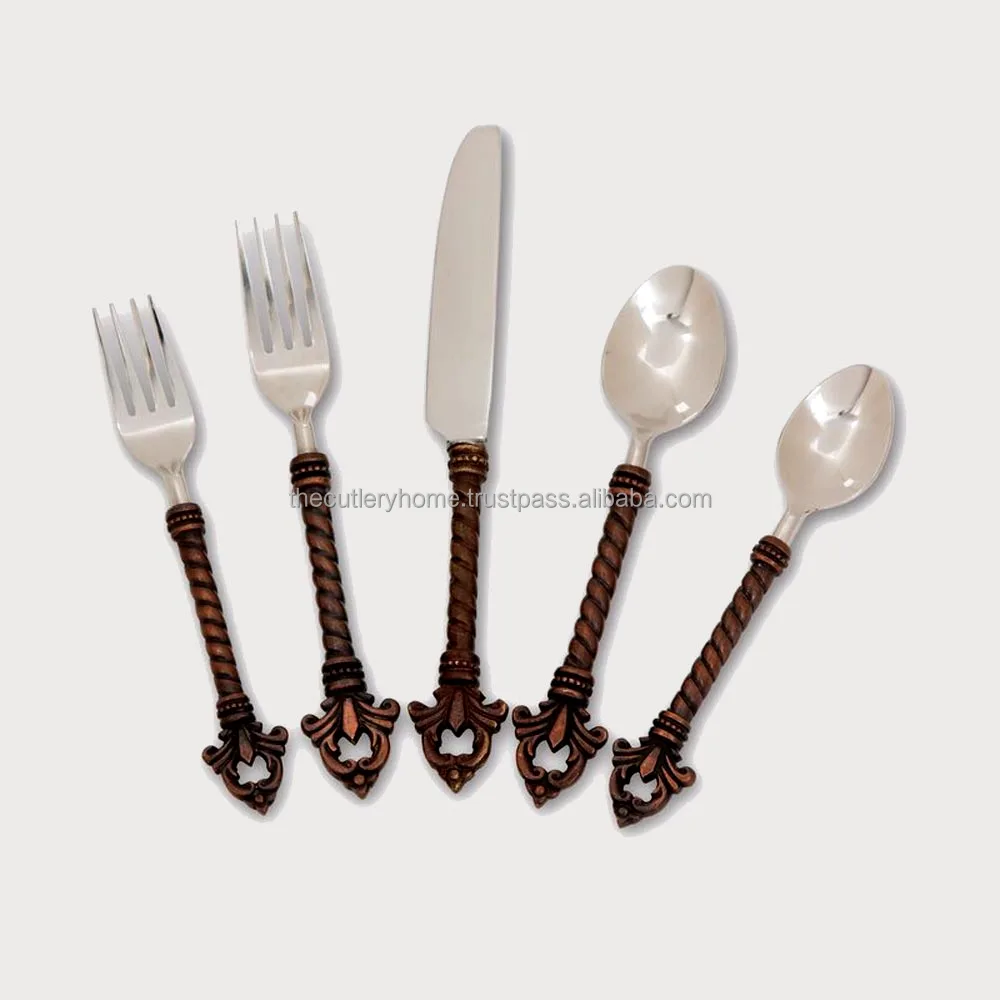 
Stainless Steel Cutlery Set Handmade Handle Brass Copper Platted Cutlery Set Western Style Tableware Cutlery Set 
