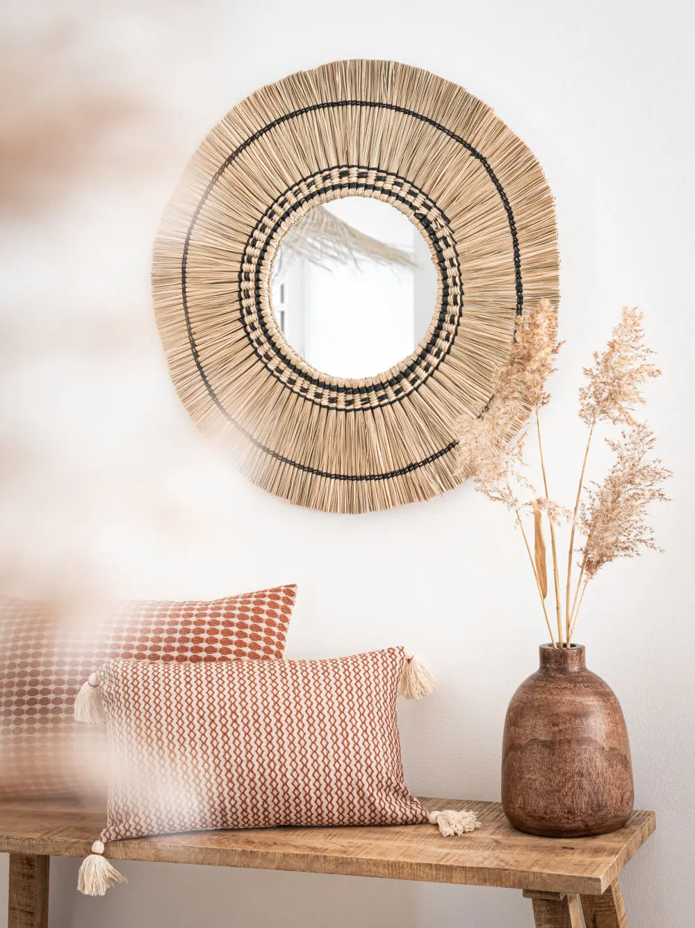 Best deal wholesale modern seagrass round framed mirror decorative seagrass mirrors from bali