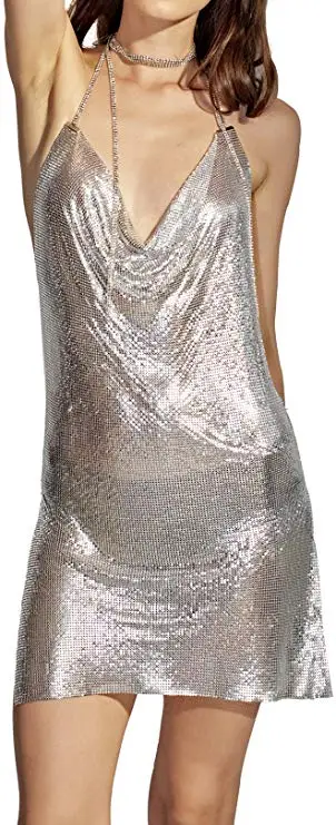 
C017 Sexy mesh diamante diamond crystal fishnet grid no sleeve rhinestones crystal clubwear dress party dress 