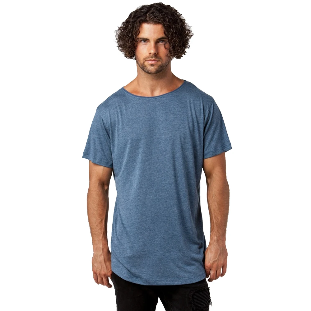 
mens longline curved hem muscle fitted t-shirt longer drop neck gym t shirt 