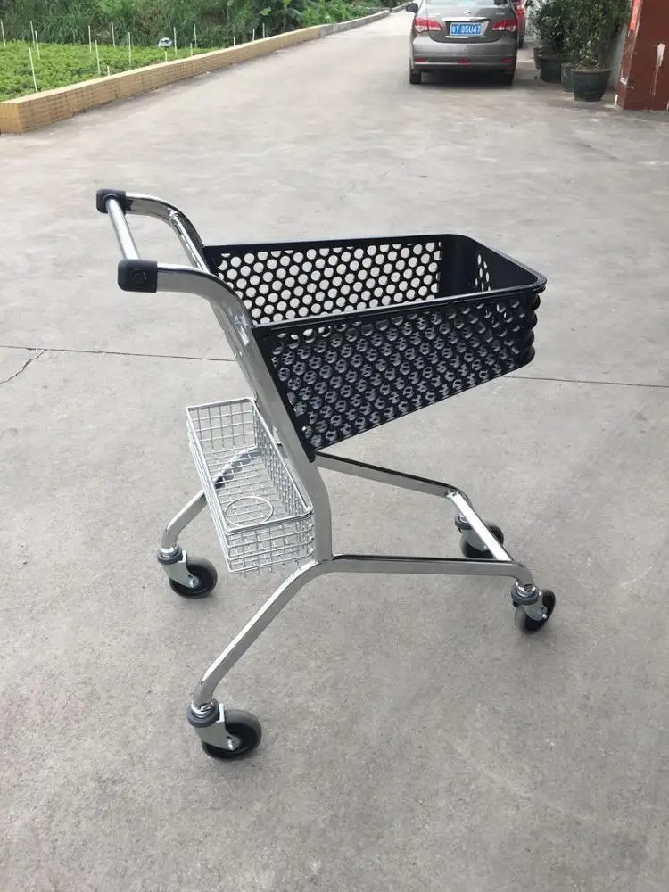 
MOQ 500 PCS 50L European Style Plastic Shopping Trolley Cart With Plastic Basket And Metal Frame 