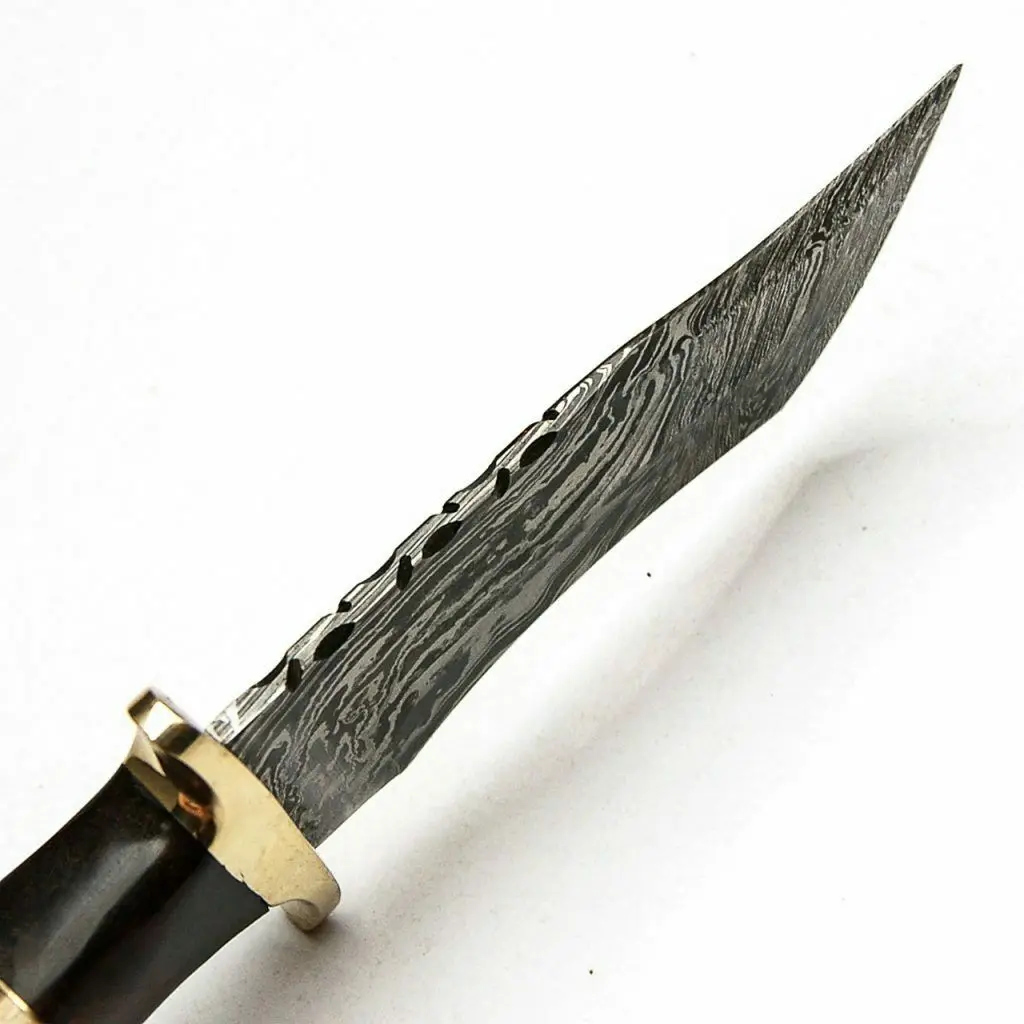 Custom Hand forged Damascus steel Hunting knife With Deer Antler Brass Guard Camping knife Leather Sheath Direct Factory Supply