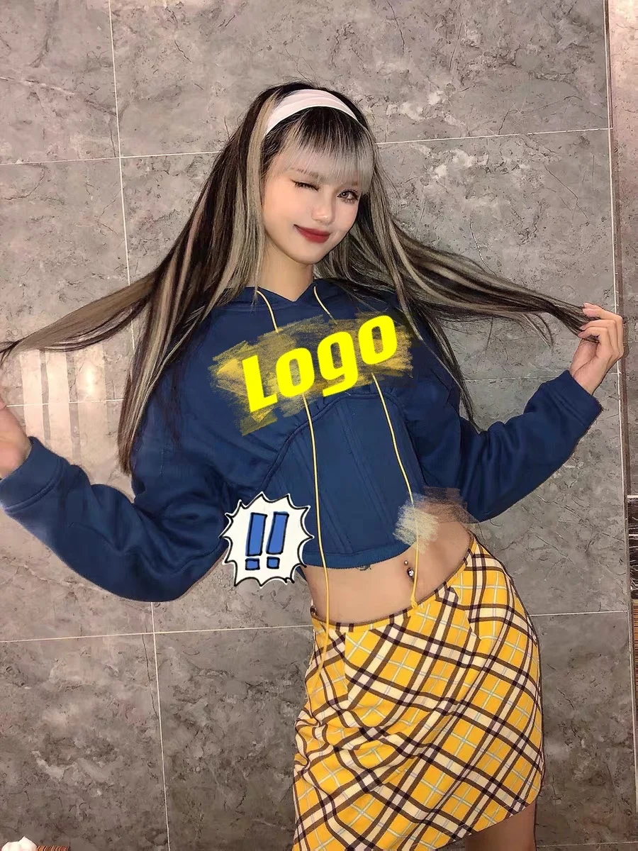  Ins Athflow Rework Vintage Curve Corset Custom logo Embroidery Casual Hip Hoodies Sports Underbust Lace Up Retro Hooded
