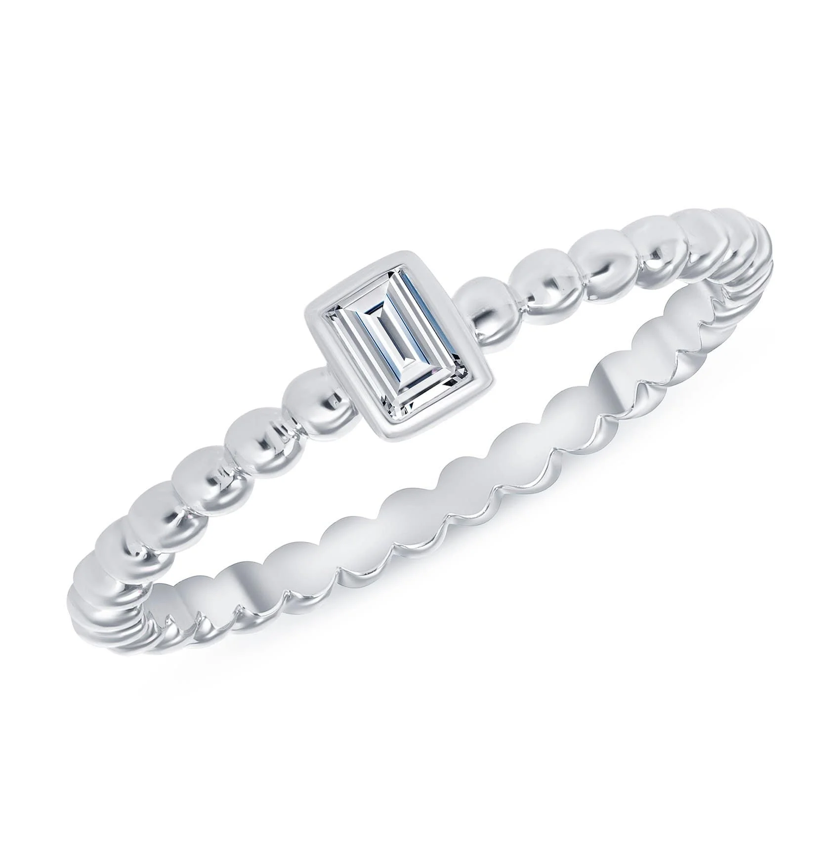 Custom Wholesale Luxury Fashion Bezel Set Baguette Diamond Ring Ladies Women Promise Engagement Wedding Sterling Silver Ring